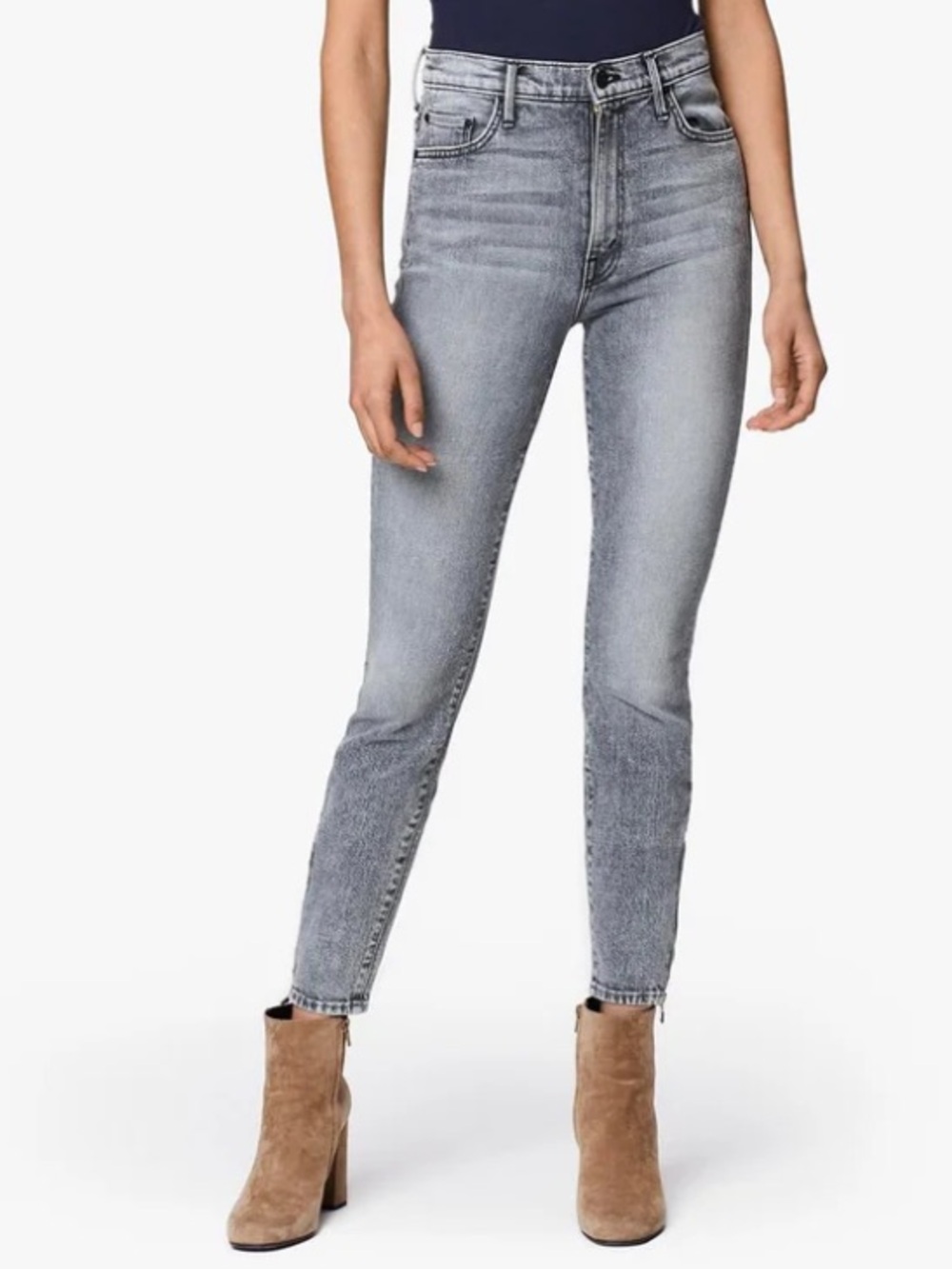MOTHER Denim The Swooner Ankle Zip in Static Wash Dark Grey 28